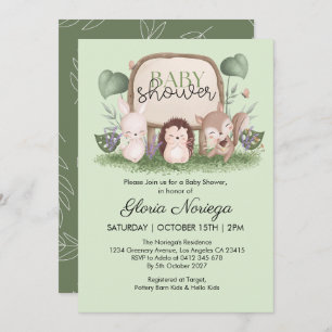Modern Green Woodland Animals Baby shower Kaart