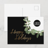 Modern Green Wreath Black Corporate Prettige feest Feestdagenkaart (Voorkant / Achterkant)