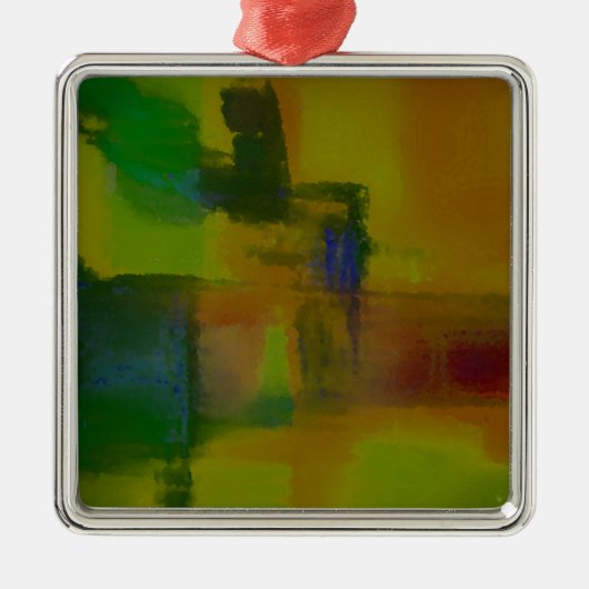 Modern Green Yellow Abstract Metalen Ornament (Voorkant)