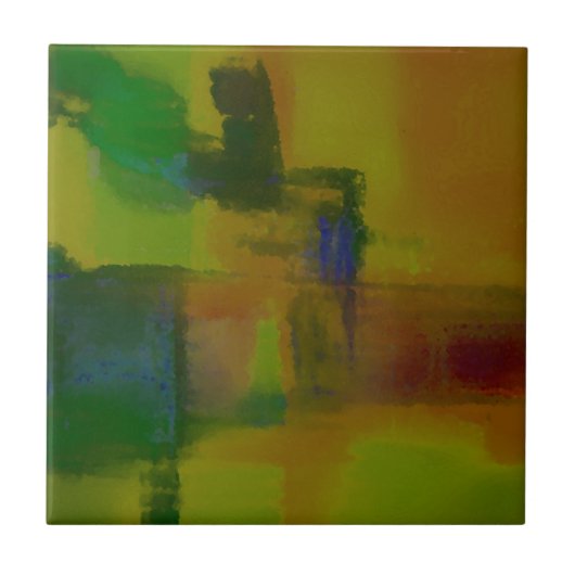Modern Green Yellow Abstract Tegeltje (Voorkant)