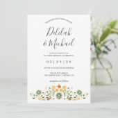 Modern Green Yellow Floral Wedding Kaart (Staand voorkant)