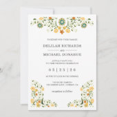 Modern Green Yellow Floral Wedding Kaart (Voorkant)