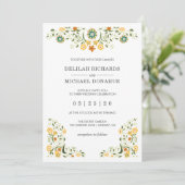 Modern Green Yellow Floral Wedding Kaart (Staand voorkant)