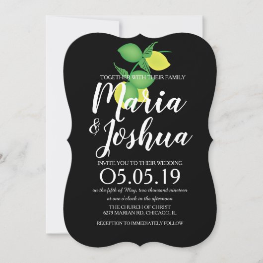 Modern Green Yellow Lemon Seamless Pattern Wedding Kaart (Voorkant)