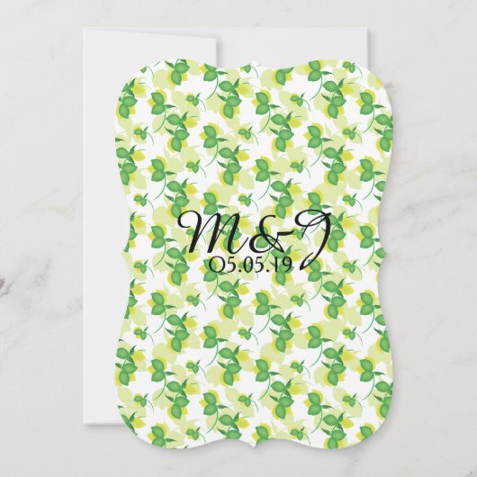 Modern Green Yellow Lemon Seamless Pattern Wedding Kaart (Achterkant)