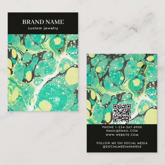 Modern Green Yellow Marble Jewelry Display Card Visitekaartje (Voorkant / Achterkant)