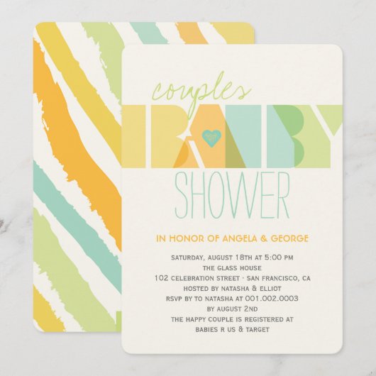 Modern Green Yellow Typography Couples Baby shower Kaart (Voorkant / Achterkant)