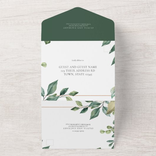 Modern Greenery All in One Wedding Invitation Uitnodiging (Buitenkant)