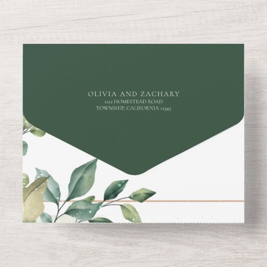 Modern Greenery All in One Wedding Invitation Uitnodiging (Achterkant)