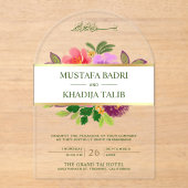 Modern Greenery and Floral Islamic Muslim Wedding Acryl Uitnodigingen (Voorkant)