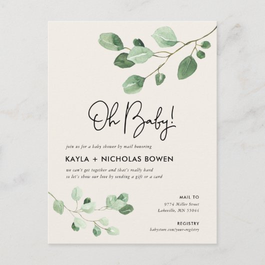 Modern Greenery Baby shower per Mail Invitation Feestdagenkaart (Voorkant)