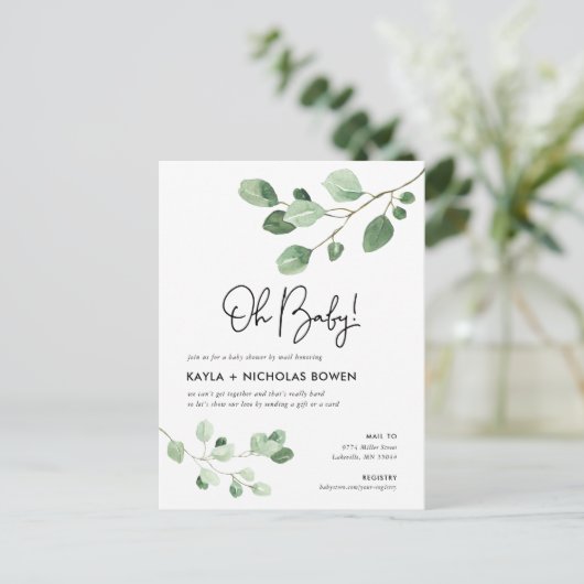 Modern Greenery Baby shower per Mail Invitation Feestdagenkaart (Staand voorkant)