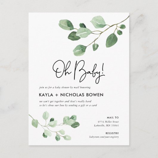 Modern Greenery Baby shower per Mail Invitation Feestdagenkaart (Voorkant)