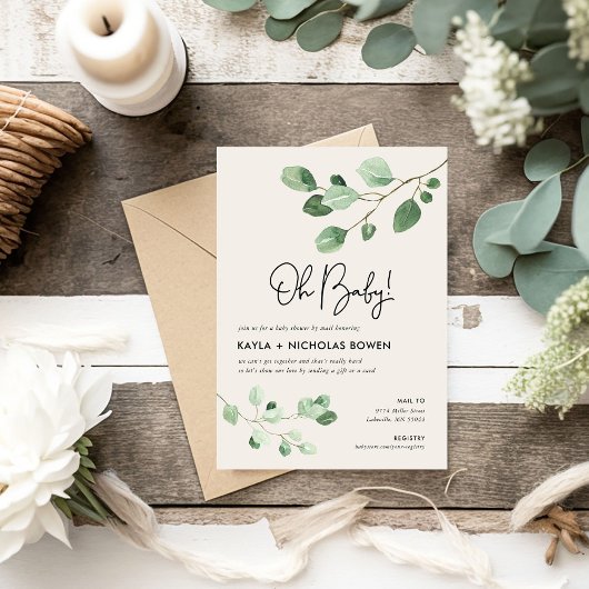 Modern Greenery Baby shower per Mail Kaart