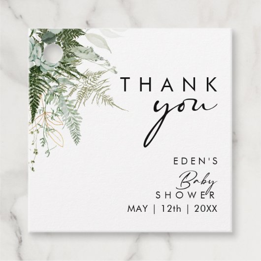 Modern Greenery Baby shower Square dank u Bedankjes Labels (Voorkant)