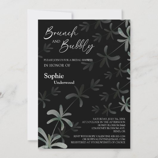Modern Greenery Black Bridal Brunch en Bubble Kaart (Voorkant)