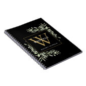 Modern Greenery Black Gold Monogram Name Notitiebo Notitieboek (Rechterzijde)