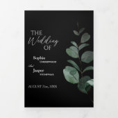 Modern Greenery Black Tri-Fold Wedding Invitation Drieluik Uitnodiging (Cover)