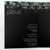 Modern Greenery Black Tri-Fold Wedding Invitation Drieluik Uitnodiging (Binnenzijde eerst)