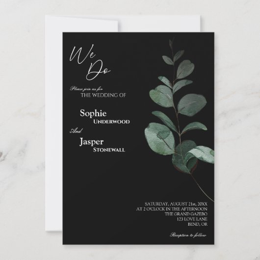 Modern Greenery Black we wedden Kaart (Voorkant)