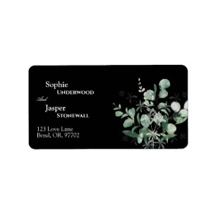 Modern Greenery Black Wedding Address Etiket