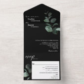 Modern Greenery Black Wedding All In One Uitnodiging (Binnen)
