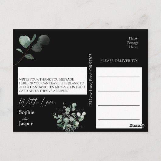 Modern Greenery Black Wedding Bedankt Briefkaart (Achterkant)