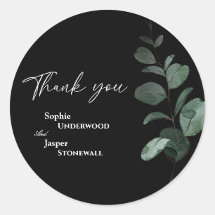 Modern Greenery Black Wedding Dank je Sticker