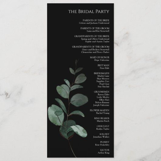 Modern Greenery Black Wedding Flat Program Programmakaart (Achterkant)
