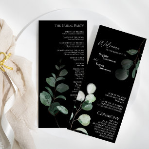 Modern Greenery Black Wedding Flat Program Programmakaart