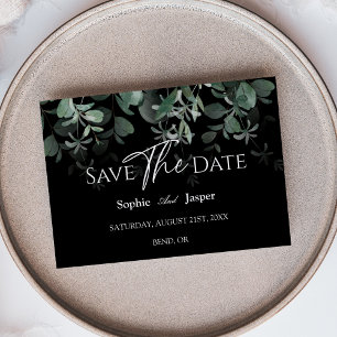 Modern Greenery Black Wedding Flat Save the Date