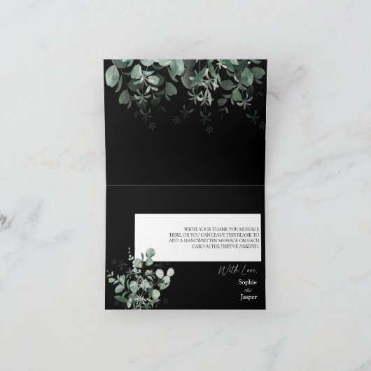 Modern Greenery Black Wedding Folded Bedankkaart (Binnen)
