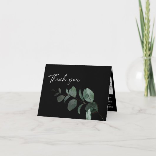 Modern Greenery Black Wedding Folded Bedankkaart (Voorkant)