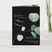 Modern Greenery Black Wedding Folded Programme Programma (Voorkant)