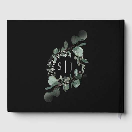 Modern Greenery Black Wedding Guest Book Gastenboek (Achterkant)