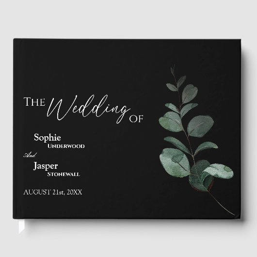Modern Greenery Black Wedding Guest Book Gastenboek (Voorkant)