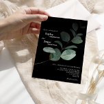 Modern Greenery Black Wedding Invitation Kaart<br><div class="desc">Dit moderne zwarte bruinbruidsbruinbruidsontwerp biedt een eenvoudige mix en past de coördinerende stijlen in zwart-wit aan met delicate grijze elementen, waardoor je op een beschamende manier kunt floreren rond eenvoudige, geavanceerde typografie en een prachtig, minimaal kalligrafiekscript. De waterverf eucalyptus en andere botanische bladeren zijn prachtig doorheen, met donkere smaragd in...</div>