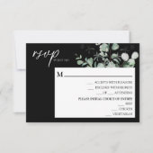Modern Greenery Black Wedding Menu RSVP-kaart (Voorkant)