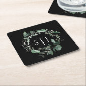 Modern Greenery Black Wedding Monogram Kartonnen Onderzetters (Schuin)