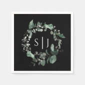 Modern Greenery Black Wedding Monogram Servet (Voorkant)