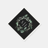 Modern Greenery Black Wedding Monogram Servet (Hoek)