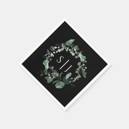 Modern Greenery Black Wedding Monogram Servet (Hoek)