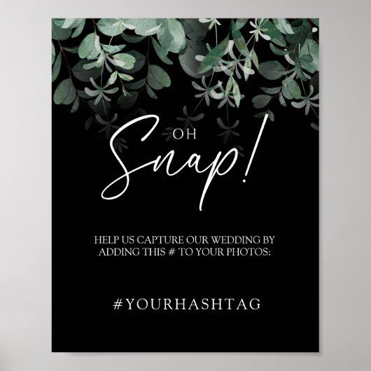 Modern Greenery Black Wedding Oh Snap Poster (Voorkant)