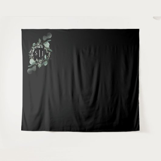 Modern Greenery Black Wedding Photo Backdrop Wandkleed (Voorkant (horizontaal))
