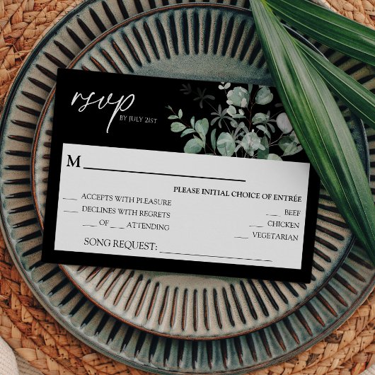 Modern Greenery Black Wedding Song Request RSVP