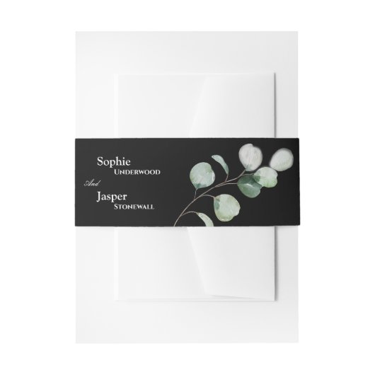 Modern Greenery Black Wedding Uitnodigingen Wikkel (Voorkant Voorbeeld)