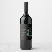 Modern Greenery Black Wedding Wine Label Wijn Etiket (Voorkant)
