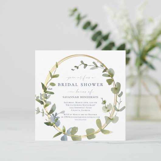 Modern Greenery Blue en Gold Vrijgezellenfeest Kaart (Staand voorkant)