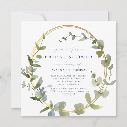 Modern Greenery Blue en Gold Vrijgezellenfeest Kaart (Voorkant)