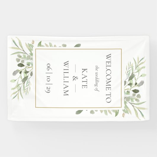Modern Greenery Botanical Wedding Welcome Sign Spandoek (Horizontaal)